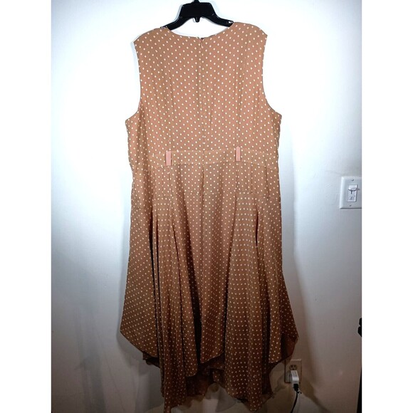 Calvin Klein Brown Polka Dot Belted Sleeveless Handkerchief Maxi Dress Size 24W - Picture 8 of 11